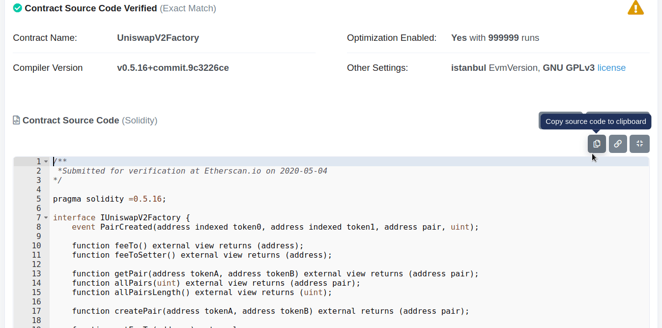 copy uniswap factory code
