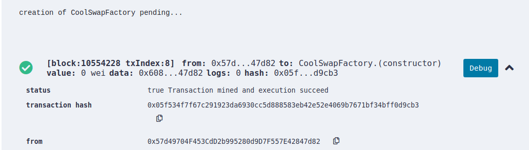 info about transaction where we deployed the factory