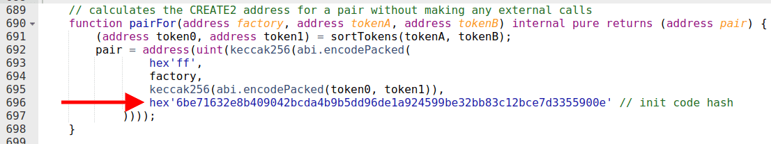 replace init code hash value in the router contract