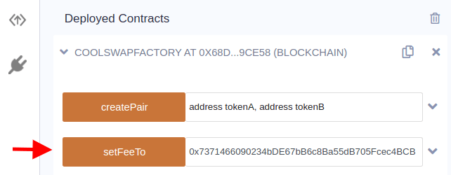 set fee to address and call contract method