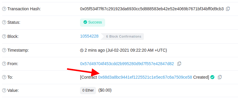 info about mined transaction on the Etherscan
