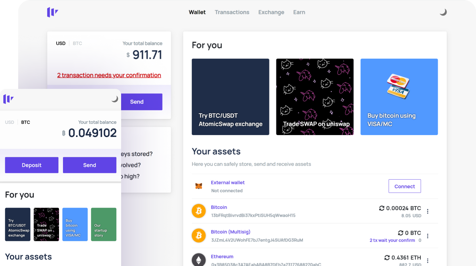 Wallet home demo screen